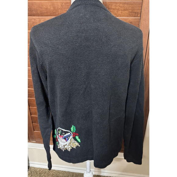 VTG BP Design Black Christmas sweater cardigan Snowflakes embroidered full zip M - Picture 5 of 8